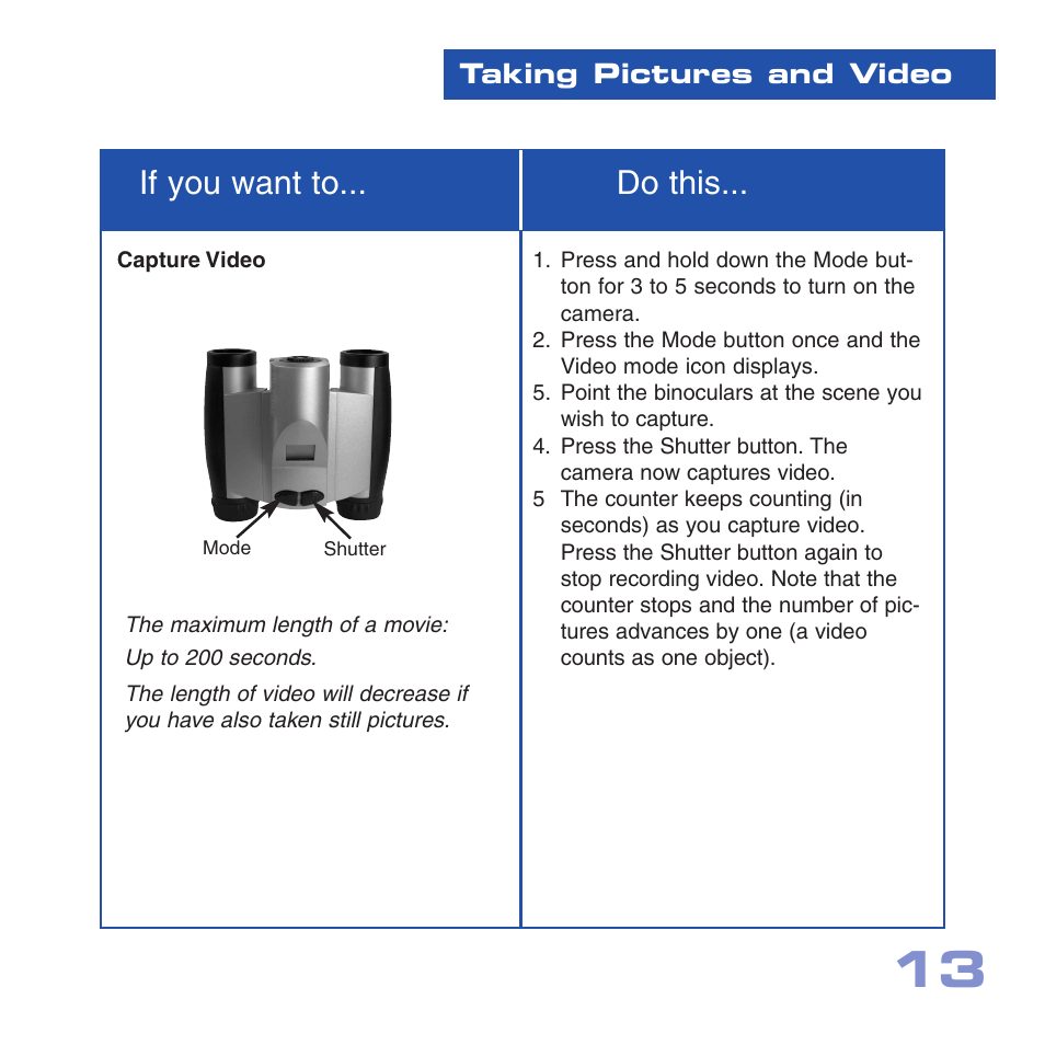If you want to... do this | Meade Instruments CV-1 8 x 22 VGA User Manual | Page 13 / 28