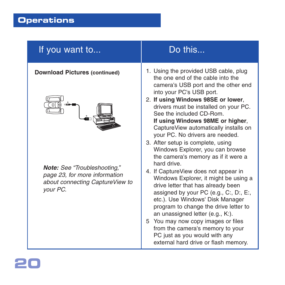 If you want to... do this, Operations | Meade Instruments CV-1 8 x 22 VGA User Manual | Page 20 / 28