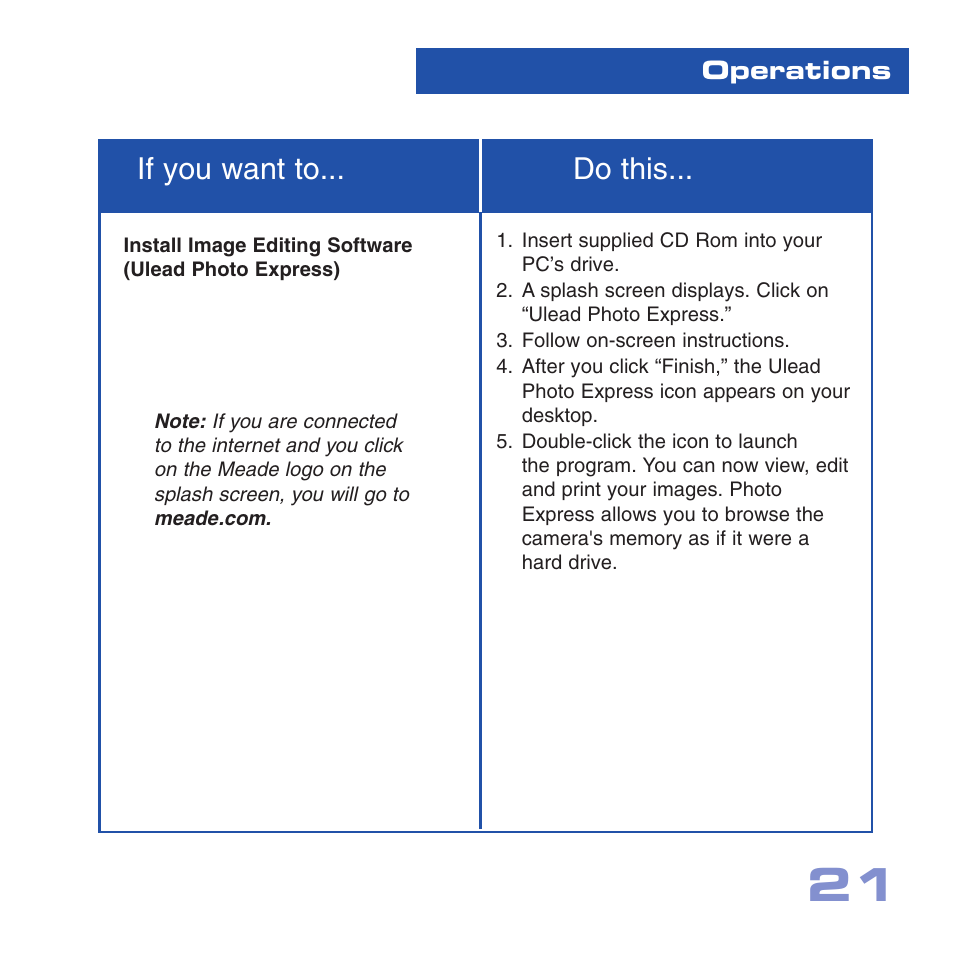 If you want to... do this | Meade Instruments CV-1 8 x 22 VGA User Manual | Page 21 / 28