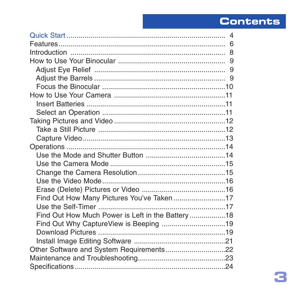 Meade Instruments CV-1 8 x 22 VGA User Manual | Page 3 / 28