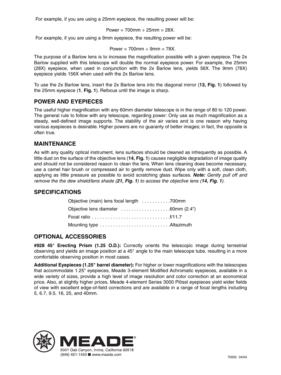 Meade Instruments 60AZ-A User Manual | Page 8 / 8