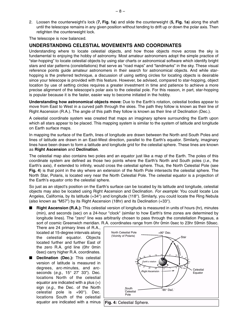 Understanding celestial movements and coordinates, Fig. 4: celestial sphere | Meade Instruments 114ST EQ-D User Manual | Page 8 / 16