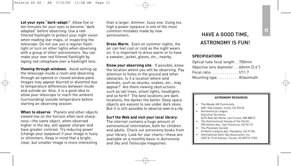 Have a good time, astronomy is fun | Meade Instruments 60AZ-AR User Manual | Page 13 / 20