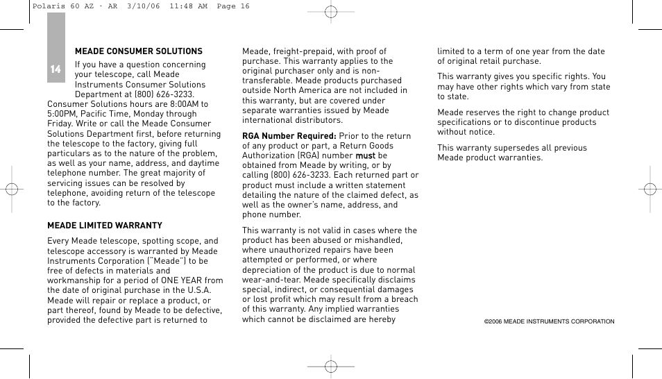 Meade Instruments 60AZ-AR User Manual | Page 16 / 20