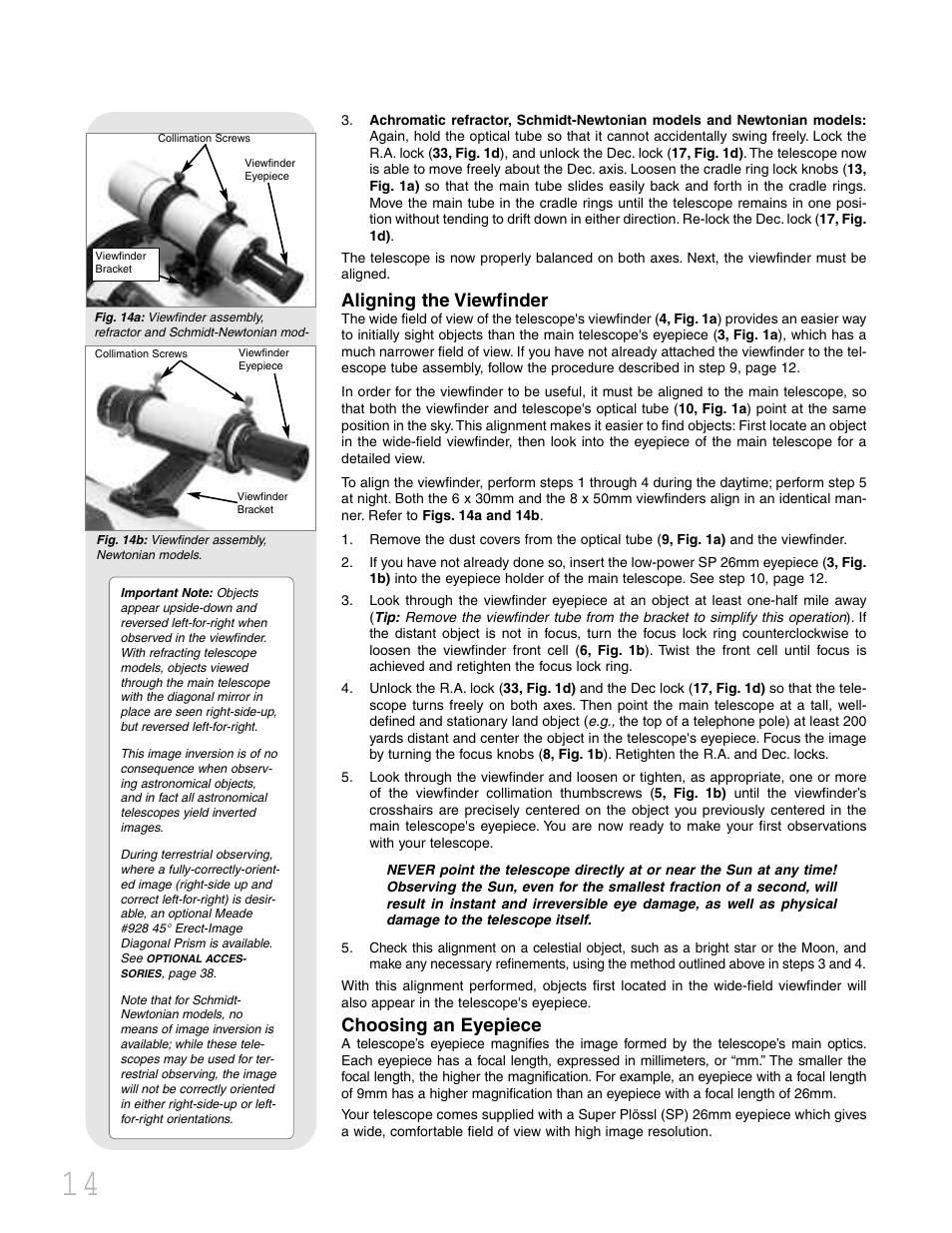 Aligning the viewfinder, Choosing an eyepiece | Meade Instruments LXD 75 User Manual | Page 14 / 68