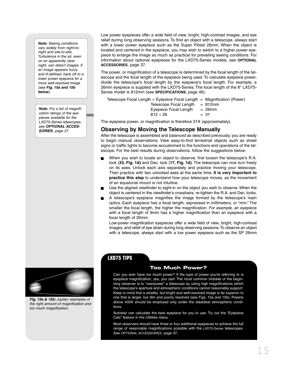 Observing by moving the telescope manually, Lxd75 tips | Meade Instruments LXD 75 User Manual | Page 15 / 68