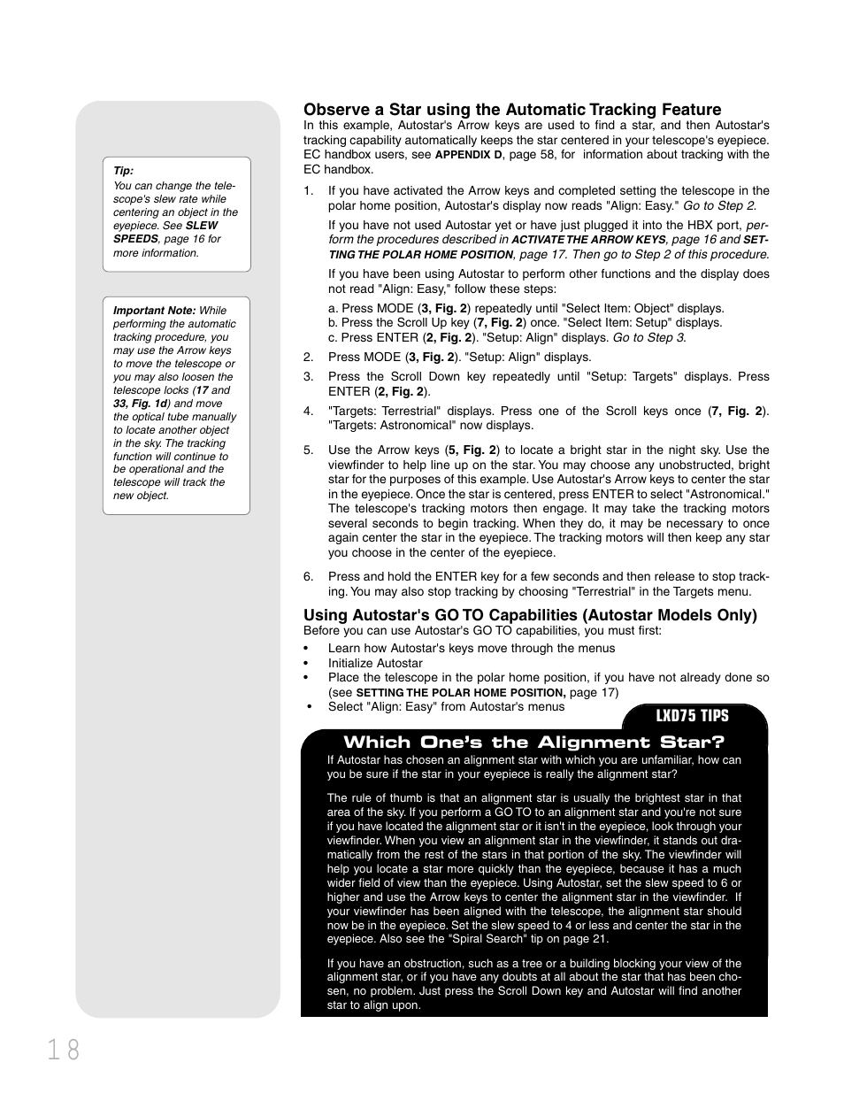 Which one’s the alignment star, Lxd75 tips | Meade Instruments LXD 75 User Manual | Page 18 / 68