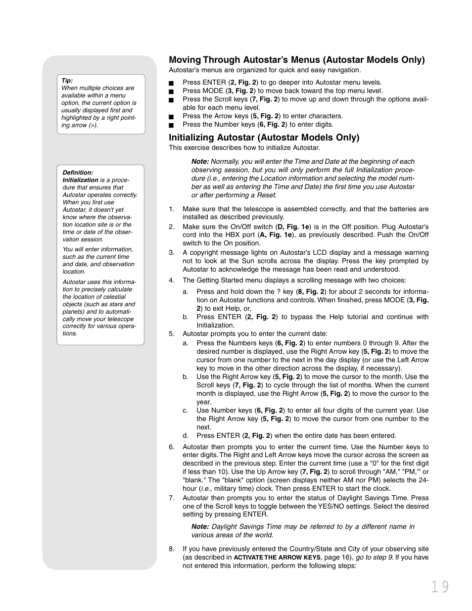Initializing autostar (autostar models only) | Meade Instruments LXD 75 User Manual | Page 19 / 68