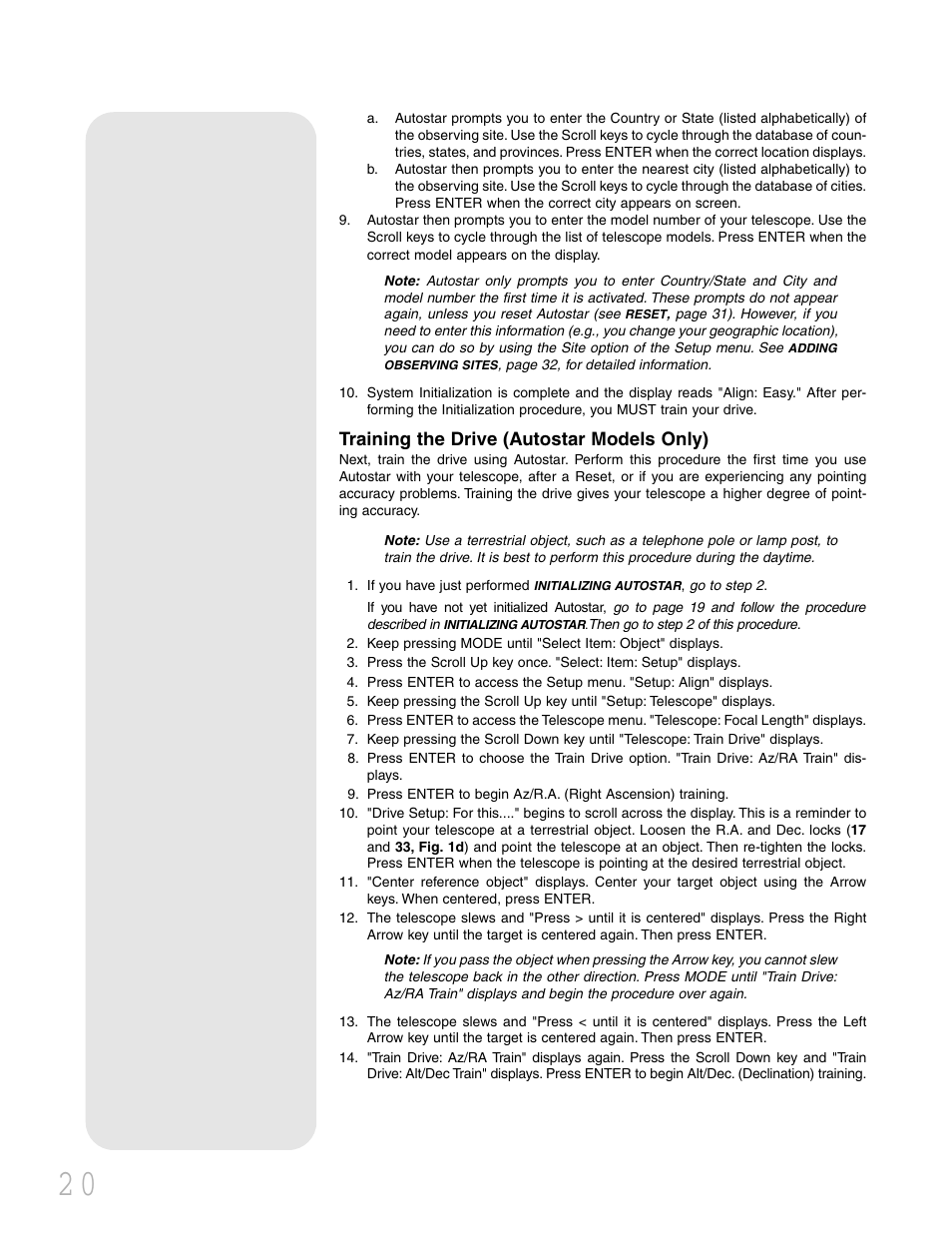 Training the drive (autostar models only) | Meade Instruments LXD 75 User Manual | Page 20 / 68