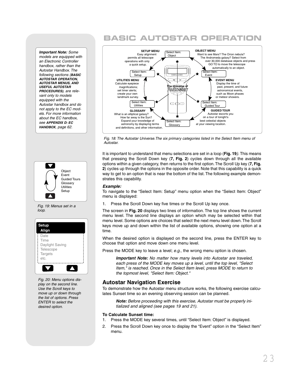 Basic autostar operation, Autostar navigation exercise, Autostar | Meade Instruments LXD 75 User Manual | Page 23 / 68