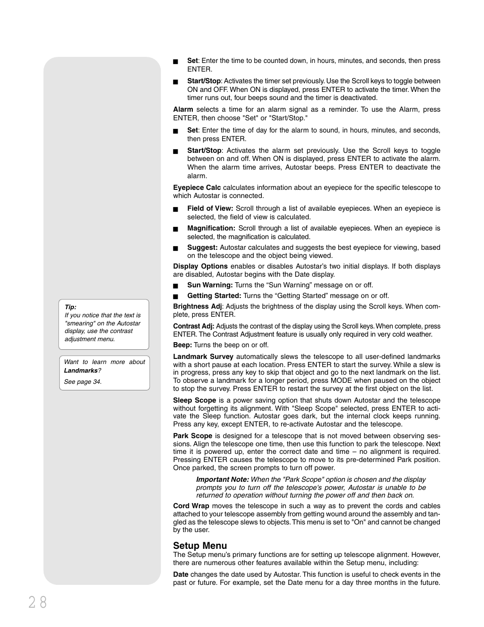 Setup menu | Meade Instruments LXD 75 User Manual | Page 28 / 68