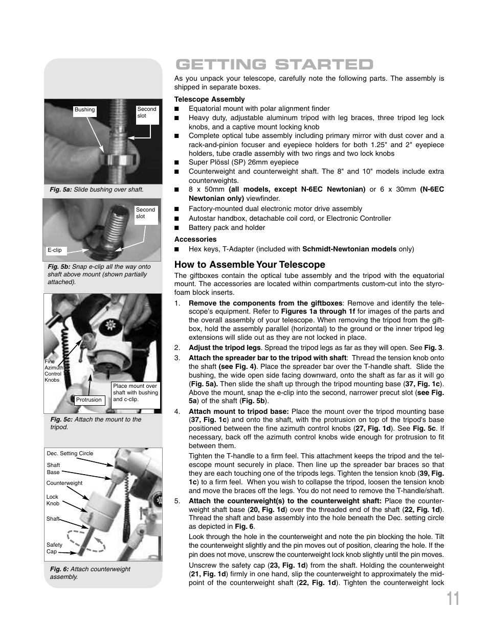 Getting started, How to assemble your telescope | Meade Instruments LXD75 User Manual | Page 11 / 67