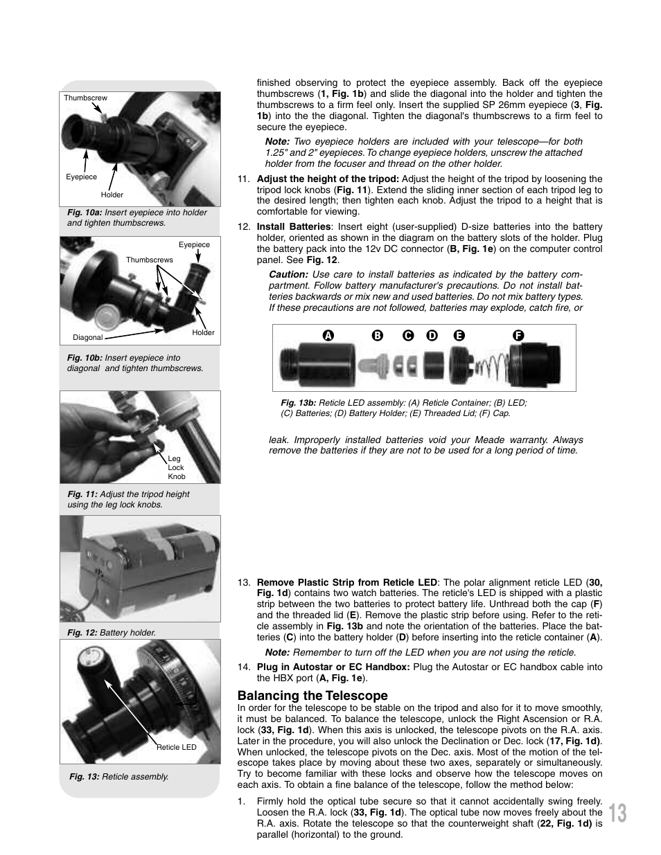 Balancing the telescope | Meade Instruments LXD75 User Manual | Page 13 / 67