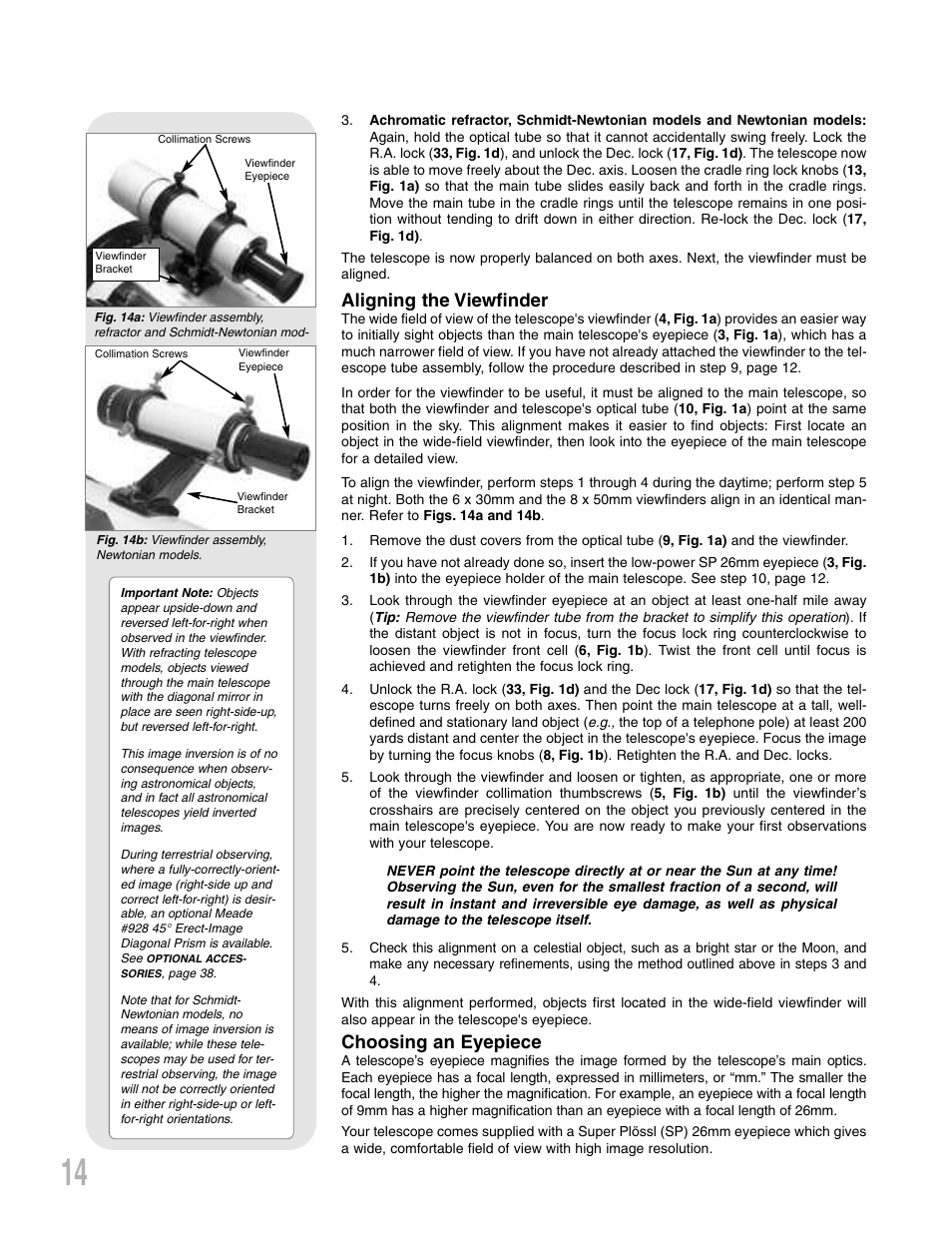 Aligning the viewfinder, Choosing an eyepiece | Meade Instruments LXD75 User Manual | Page 14 / 67