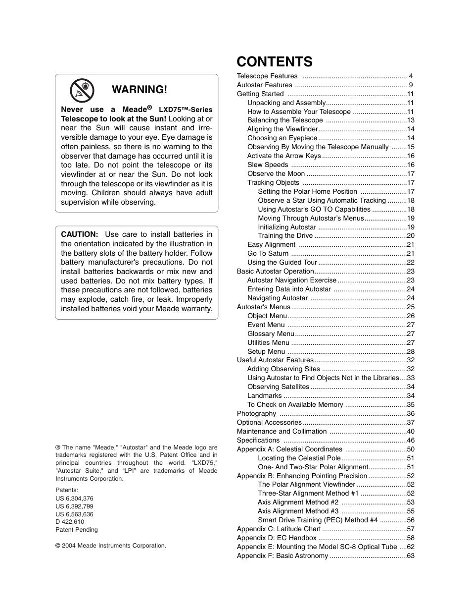 Meade Instruments LXD75 User Manual | Page 3 / 67