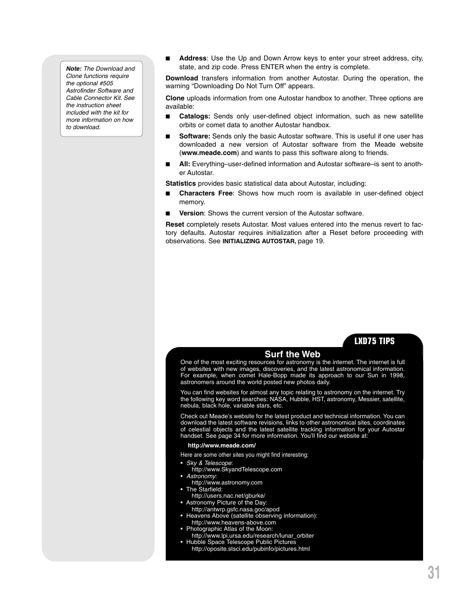 Surf the web, Lxd75 tips | Meade Instruments LXD75 User Manual | Page 31 / 67