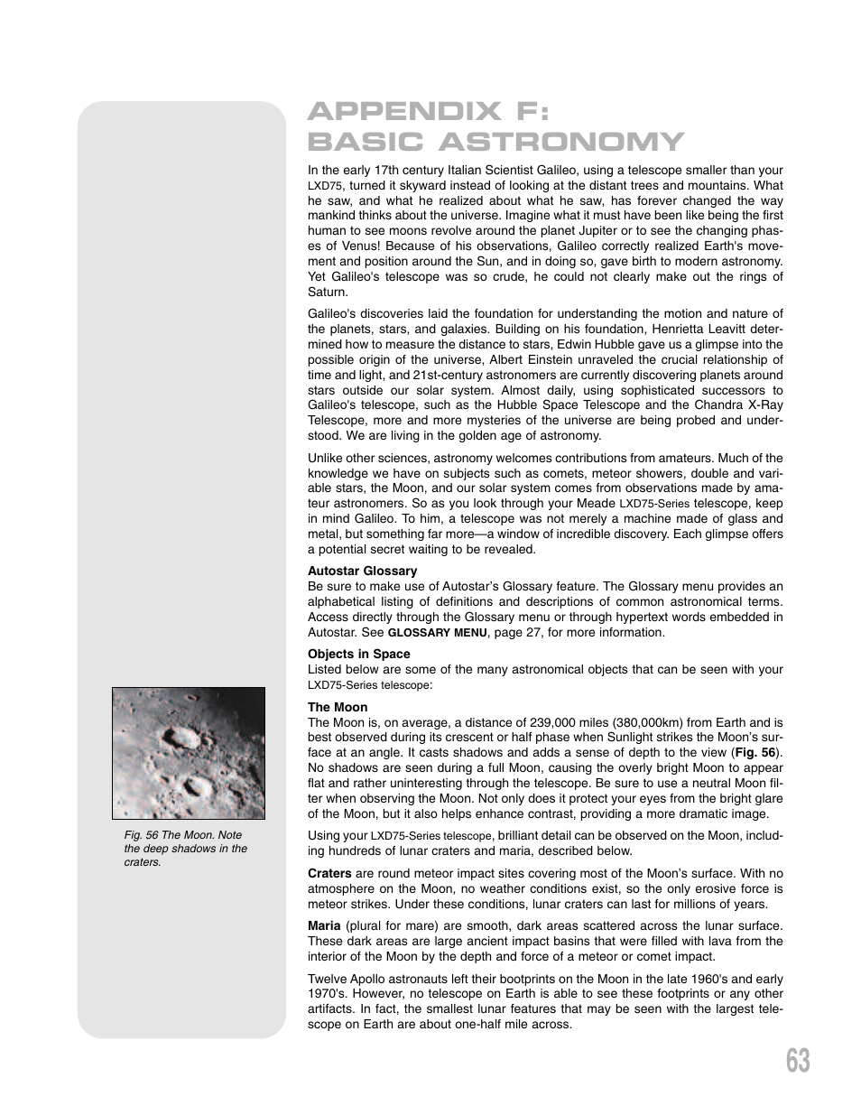 Appendix f: basic astronomy | Meade Instruments LXD75 User Manual | Page 63 / 67
