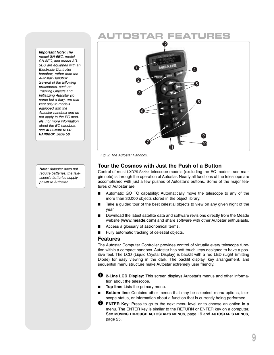 Autostar features | Meade Instruments LXD75 User Manual | Page 9 / 67