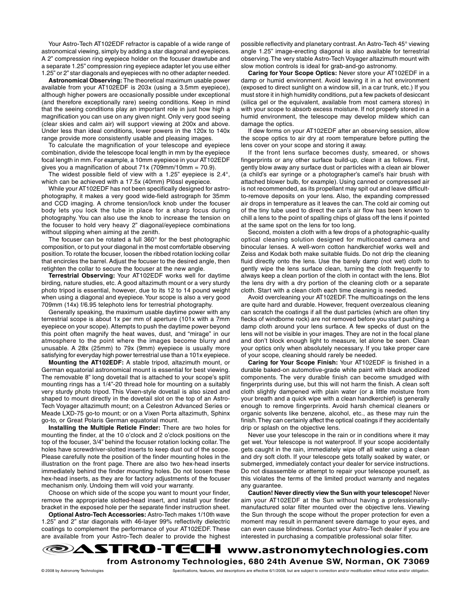 At102e_2.eps, Astro-tech | Meade Instruments Astro-Tech AT102EDF User Manual | Page 2 / 2