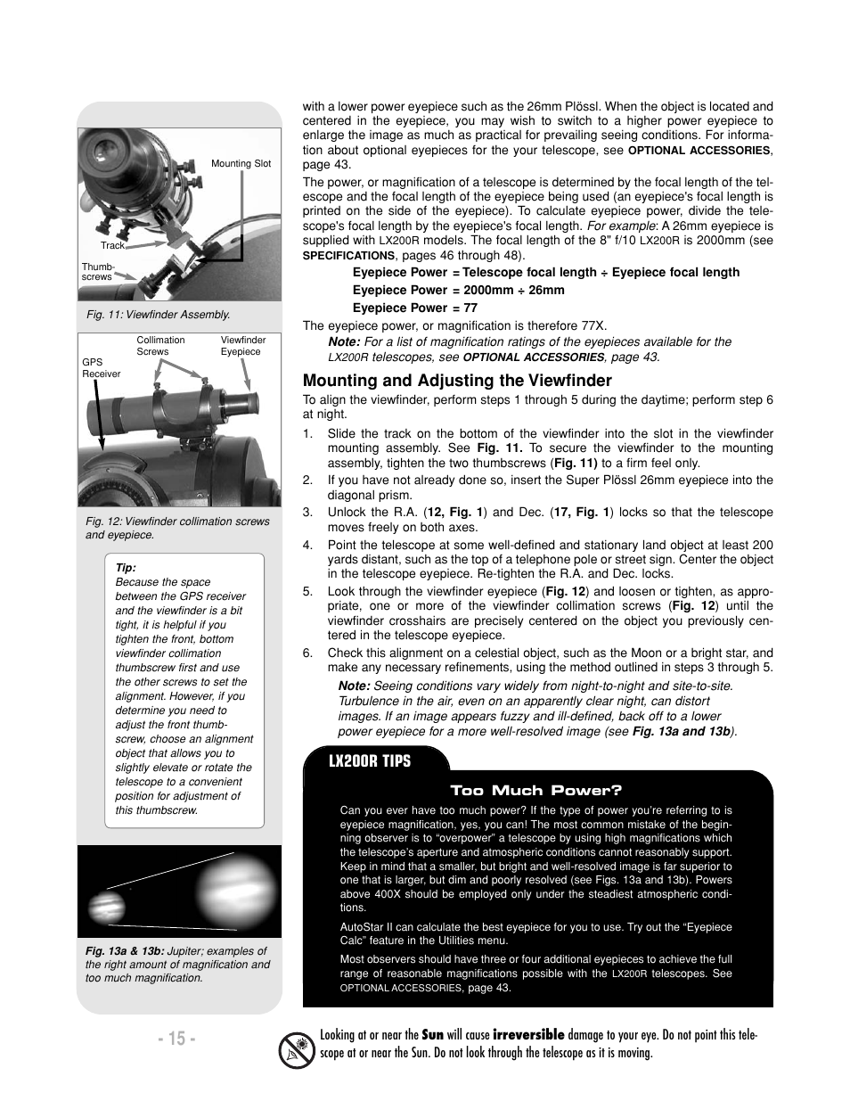 Mounting and adjusting the viewfinder, Lx200r tips | Meade Instruments LX200-R User Manual | Page 15 / 76