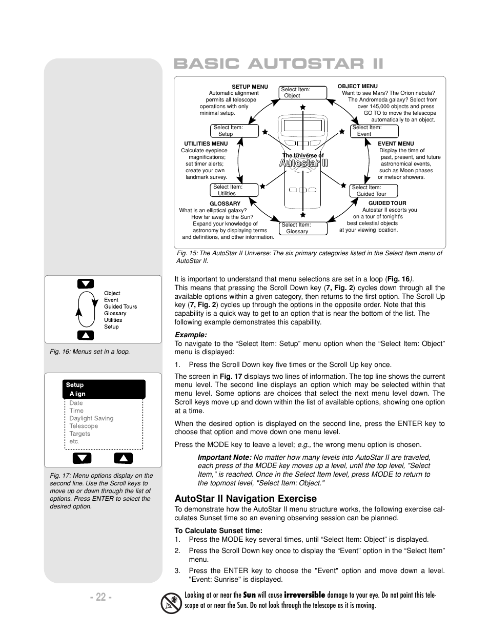Basic autostar ii, Autostar ii, Autostar ii navigation exercise | Meade Instruments LX200-R User Manual | Page 22 / 76