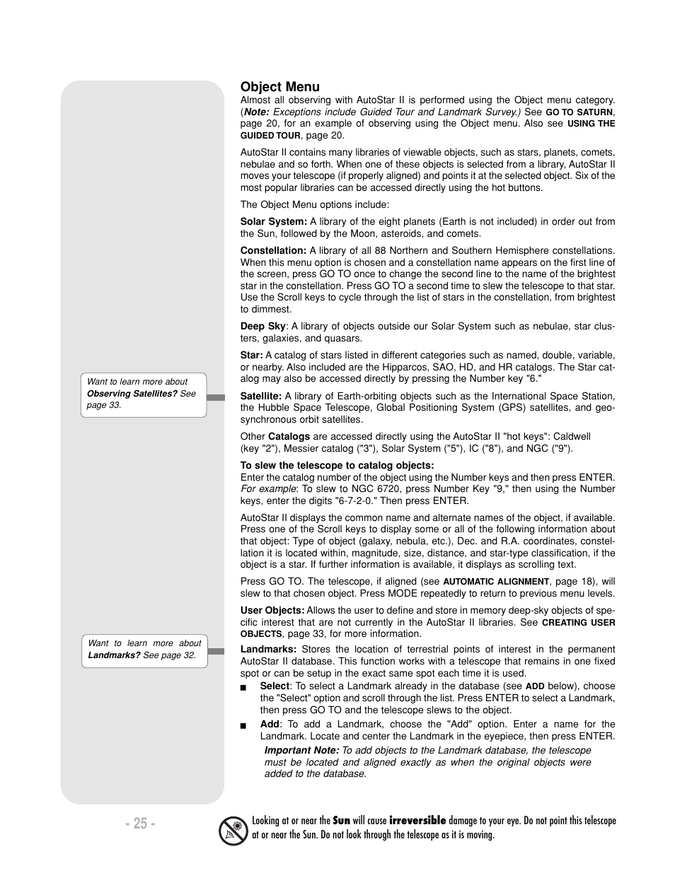 Object menu | Meade Instruments LX200-R User Manual | Page 25 / 76