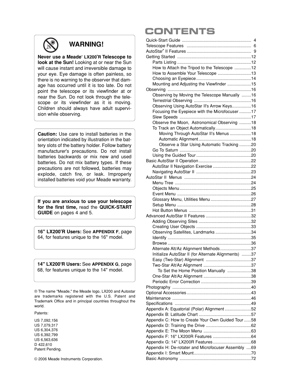 Meade Instruments LX200-R User Manual | Page 3 / 76