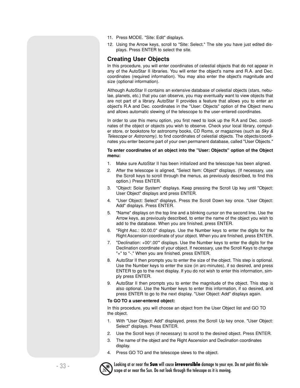 Creating user objects | Meade Instruments LX200-R User Manual | Page 33 / 76