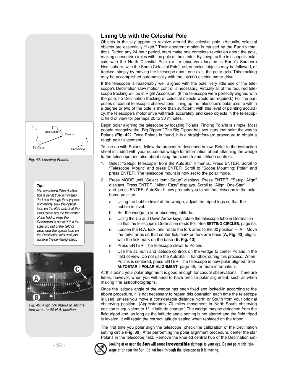 Ạạ ả, Lining up with the celestial pole | Meade Instruments LX200-R User Manual | Page 54 / 76