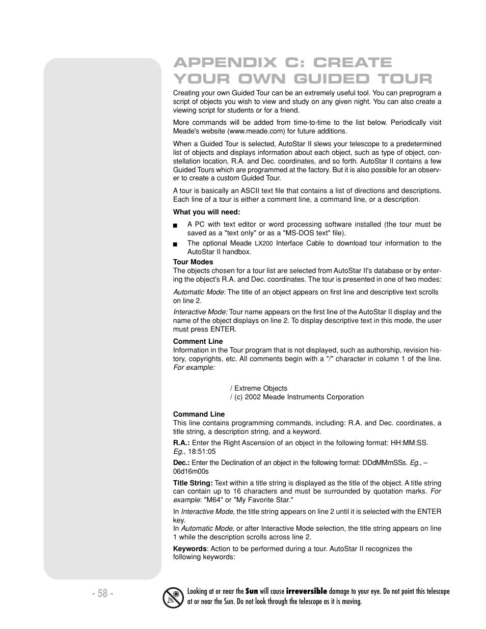 Appendix c: create your own guided tour | Meade Instruments LX200-R User Manual | Page 58 / 76