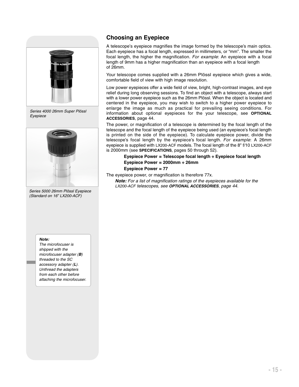 Choosing an eyepiece | Meade Instruments LX200 ACF User Manual | Page 15 / 76