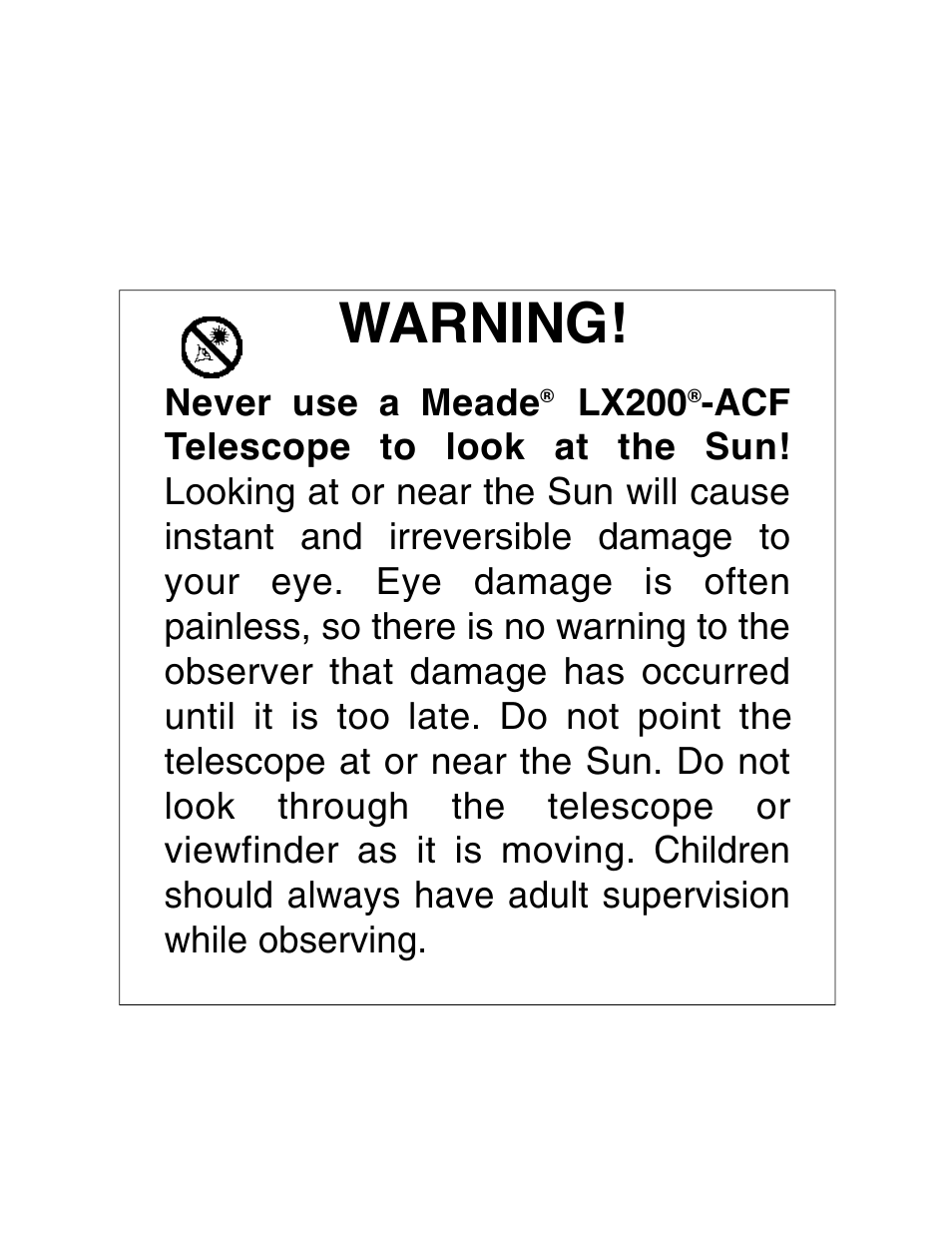 Warning | Meade Instruments LX200 ACF User Manual | Page 2 / 76