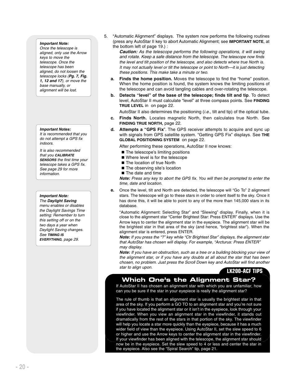 Which one’s the alignment star, Lx200-acf tips | Meade Instruments LX200 ACF User Manual | Page 20 / 76