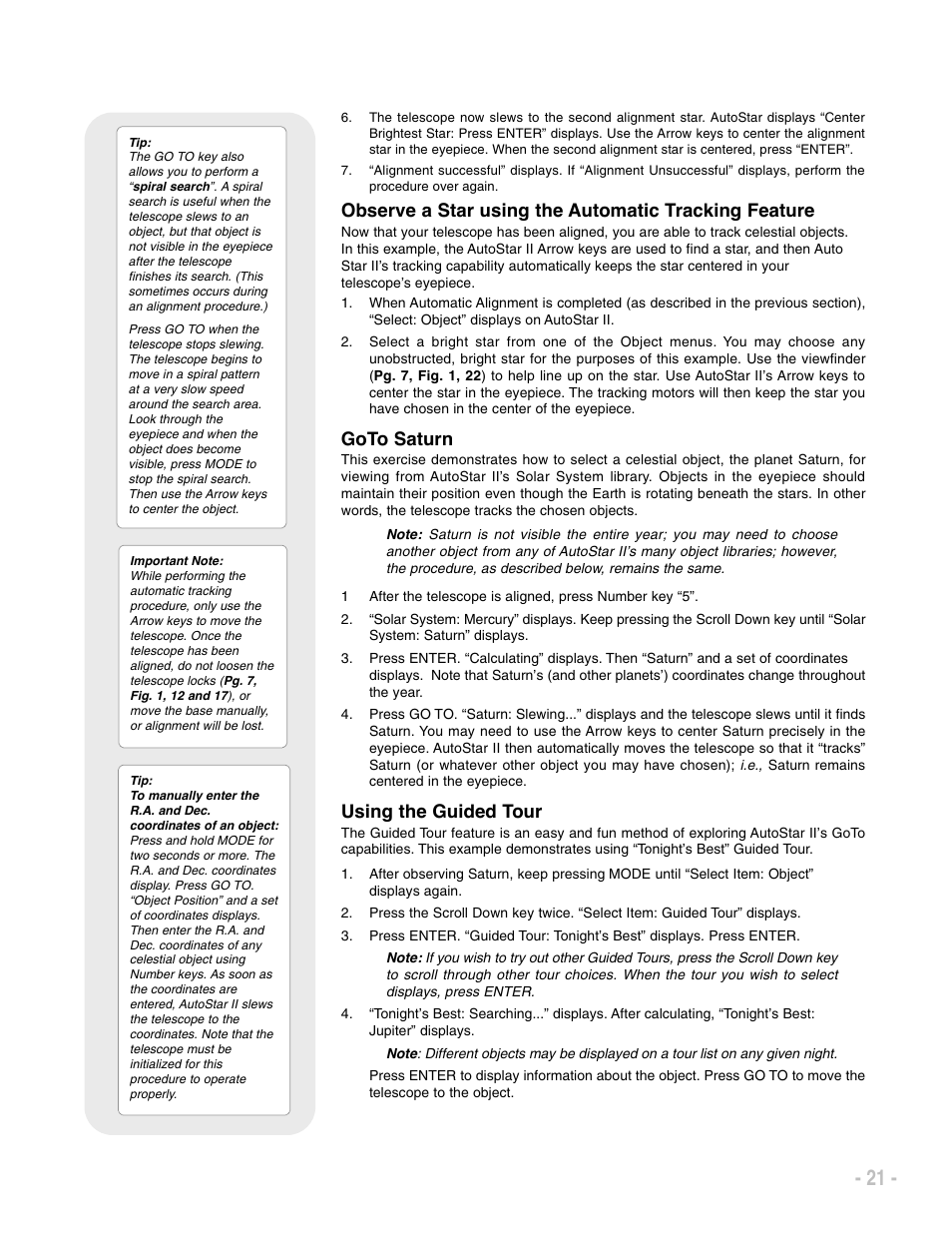 Goto saturn, Using the guided tour | Meade Instruments LX200 ACF User Manual | Page 21 / 76