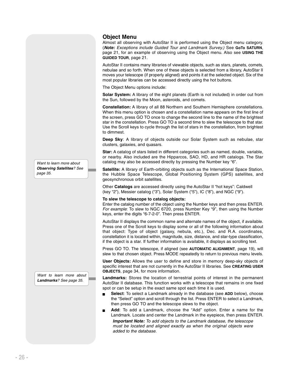 Object menu | Meade Instruments LX200 ACF User Manual | Page 26 / 76