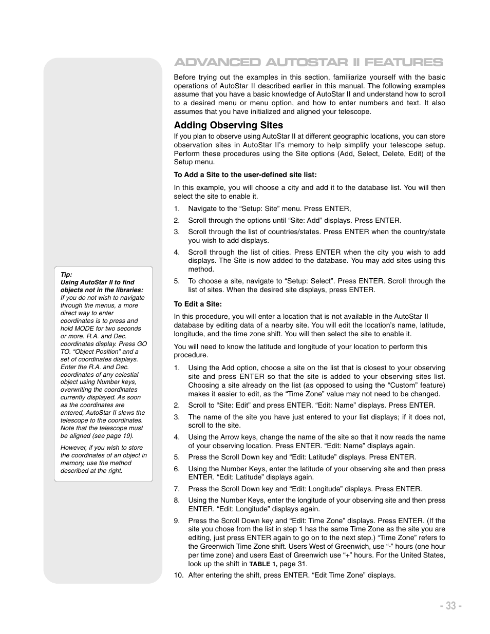 Adding observing sites | Meade Instruments LX200 ACF User Manual | Page 33 / 76