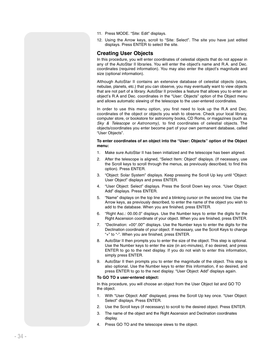 Creating user objects | Meade Instruments LX200 ACF User Manual | Page 34 / 76
