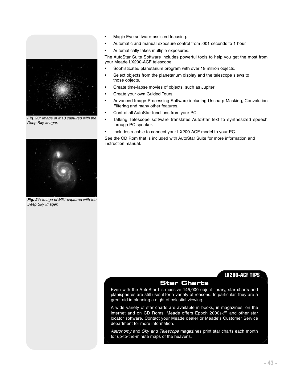 Lx200-acf tips star charts | Meade Instruments LX200 ACF User Manual | Page 43 / 76