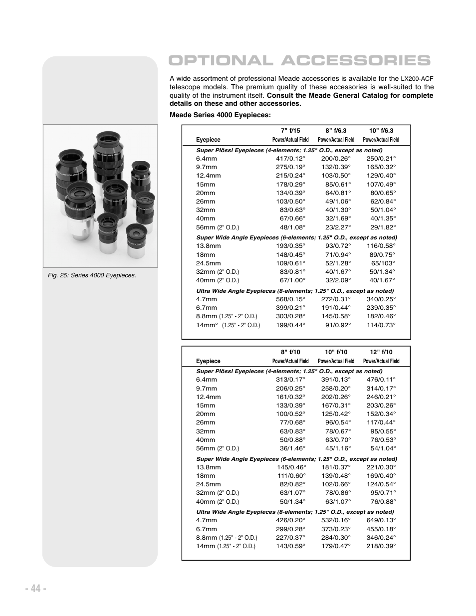 Optional accessories | Meade Instruments LX200 ACF User Manual | Page 44 / 76