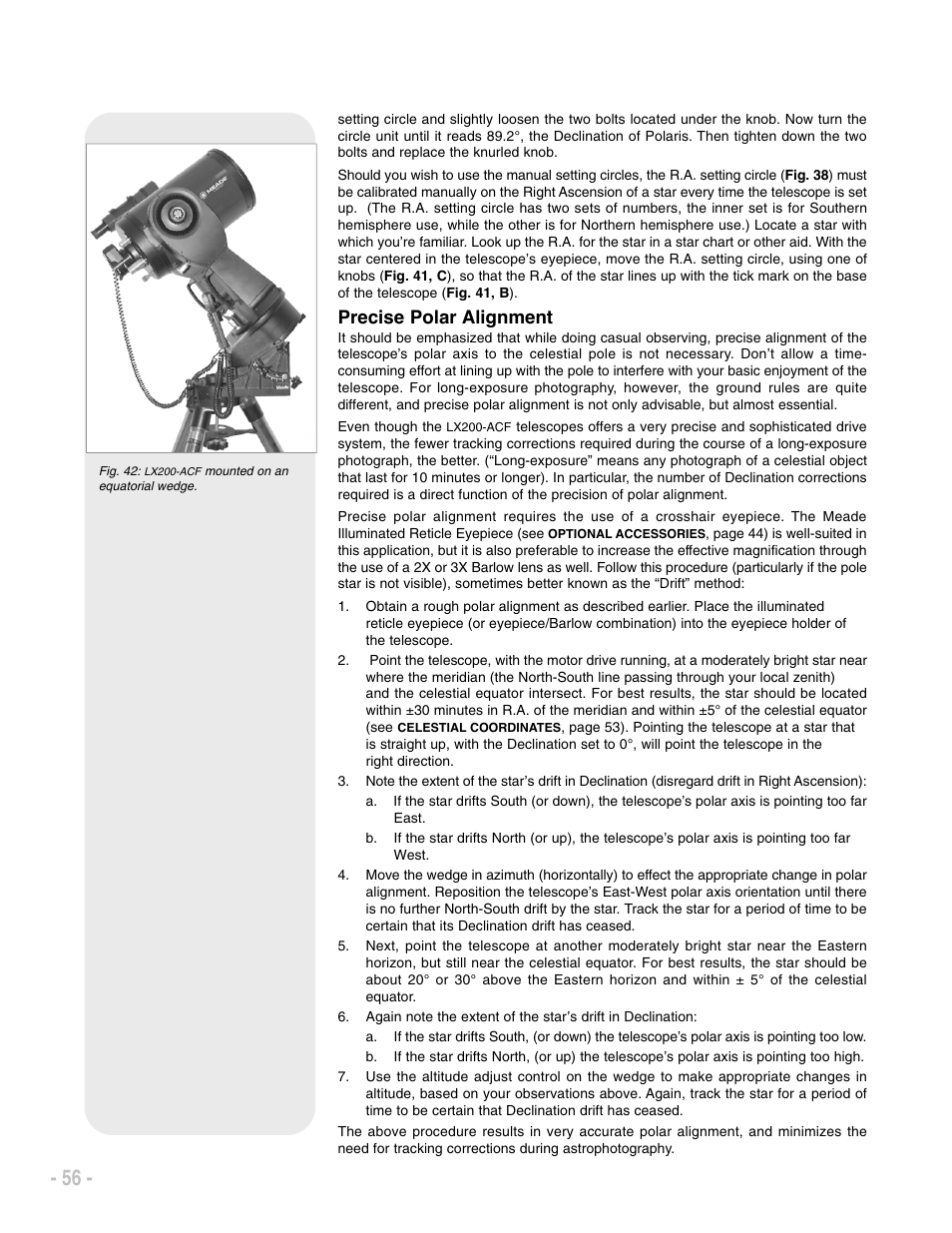 Precise polar alignment | Meade Instruments LX200 ACF User Manual | Page 56 / 76