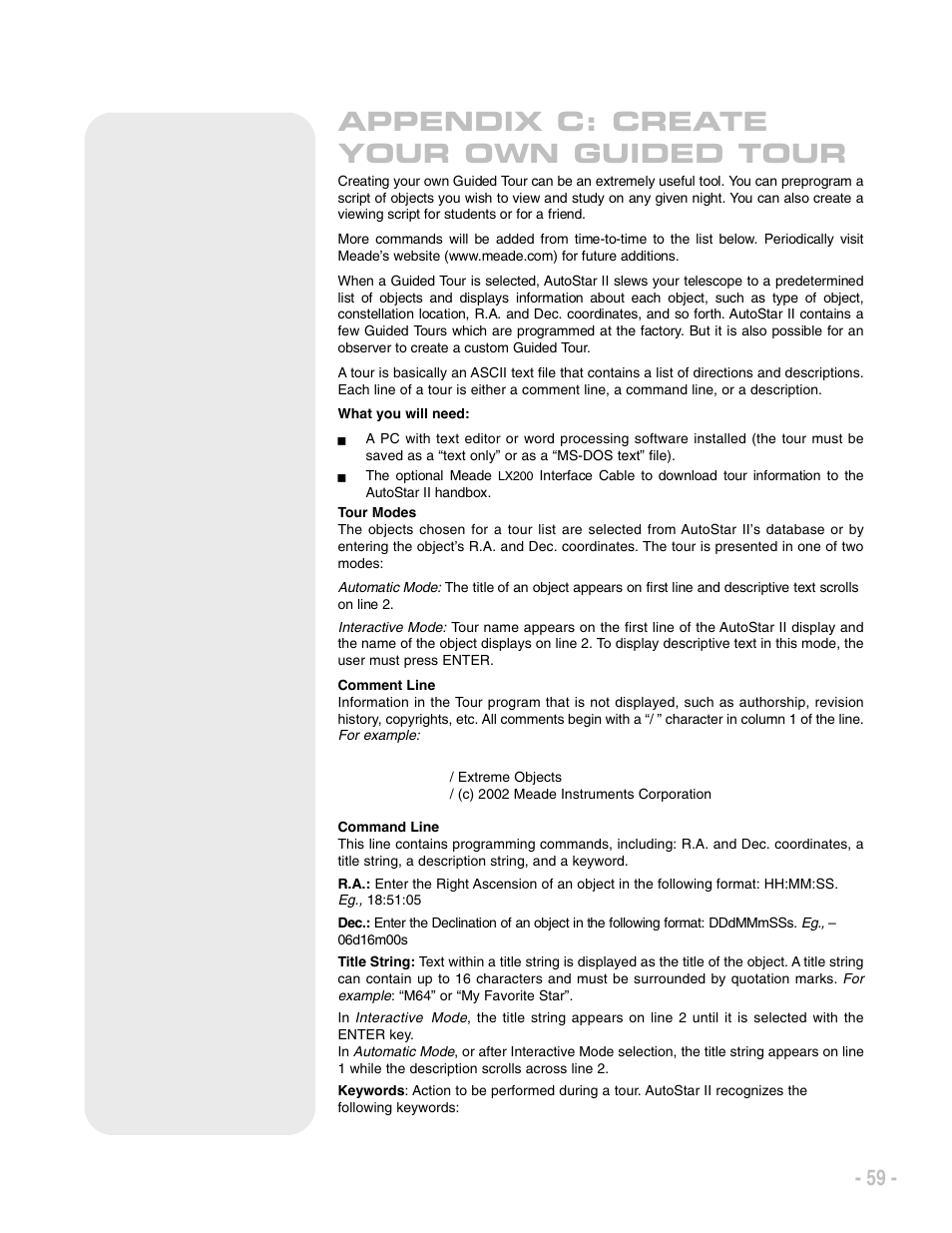 Appendix c: create your own guided tour | Meade Instruments LX200 ACF User Manual | Page 59 / 76
