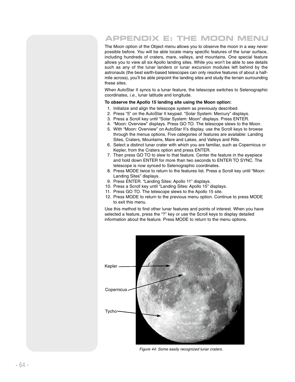 Appendix e: the moon menu | Meade Instruments LX200 ACF User Manual | Page 64 / 76