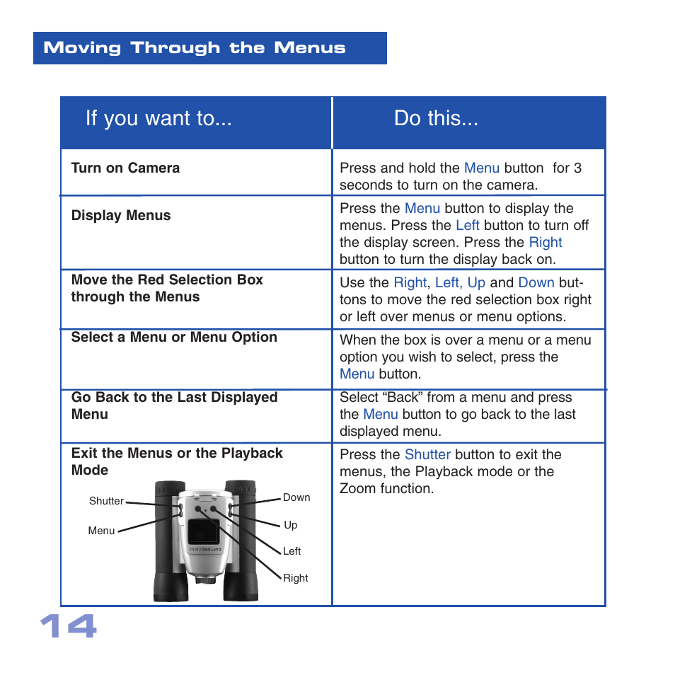 If you want to... do this | Meade Instruments CV-4 8 x 30 User Manual | Page 13 / 34