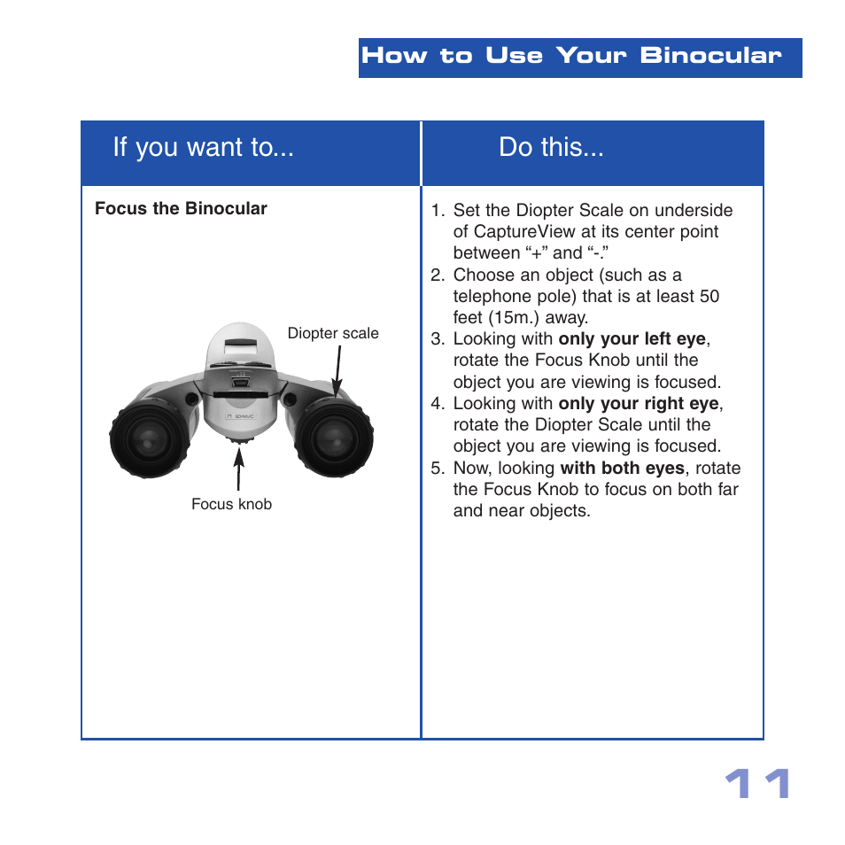 If you want to... do this, How to use your binocular | Meade Instruments CV-2 User Manual | Page 11 / 32