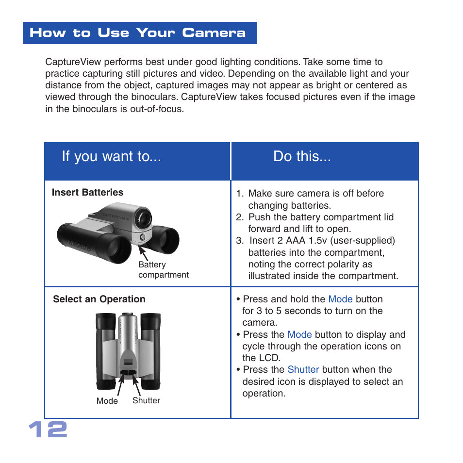 If you want to... do this, How to use your camera | Meade Instruments CV-2 User Manual | Page 12 / 32