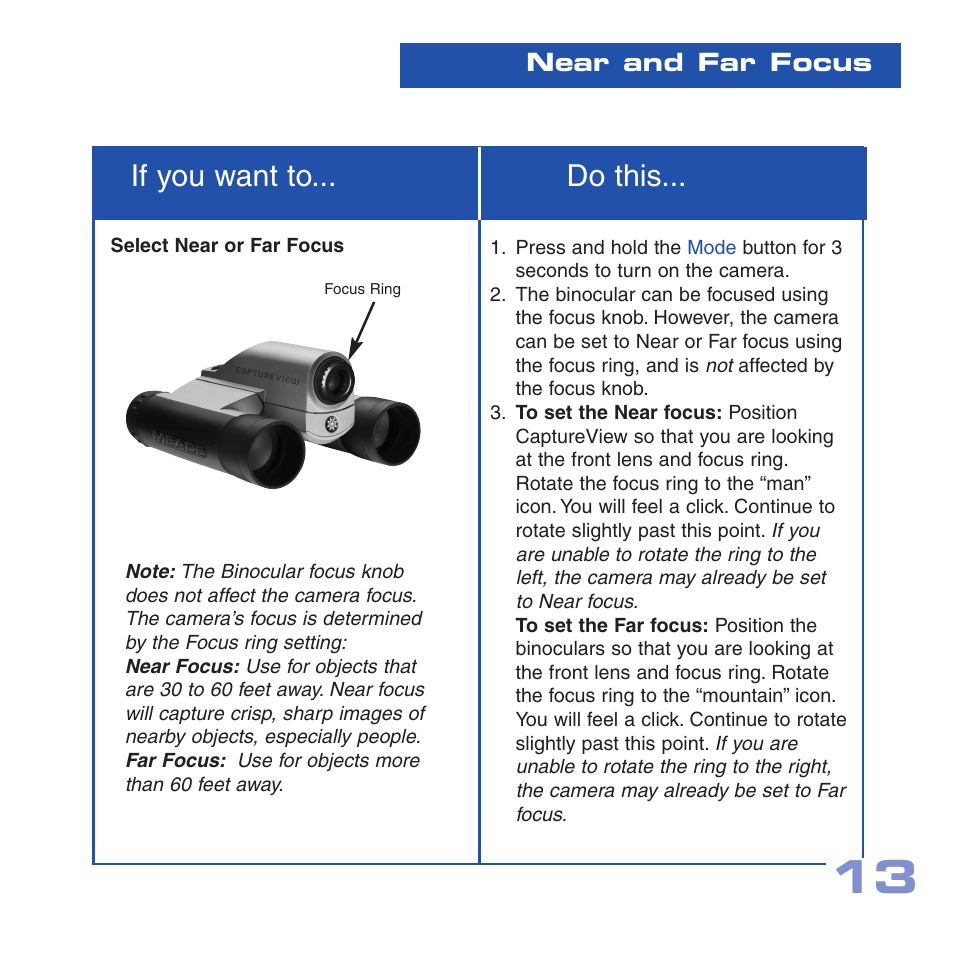 If you want to... do this | Meade Instruments CV-2 User Manual | Page 13 / 32