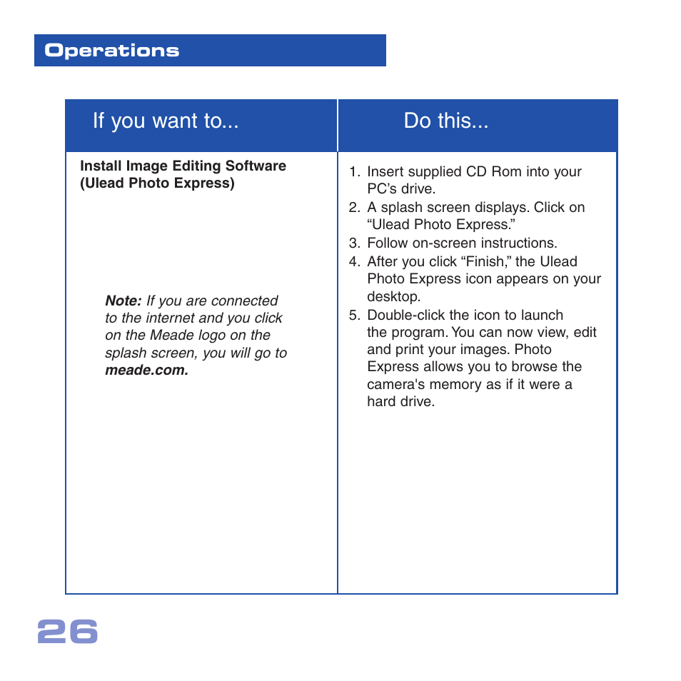 If you want to... do this | Meade Instruments CV-2 User Manual | Page 26 / 32