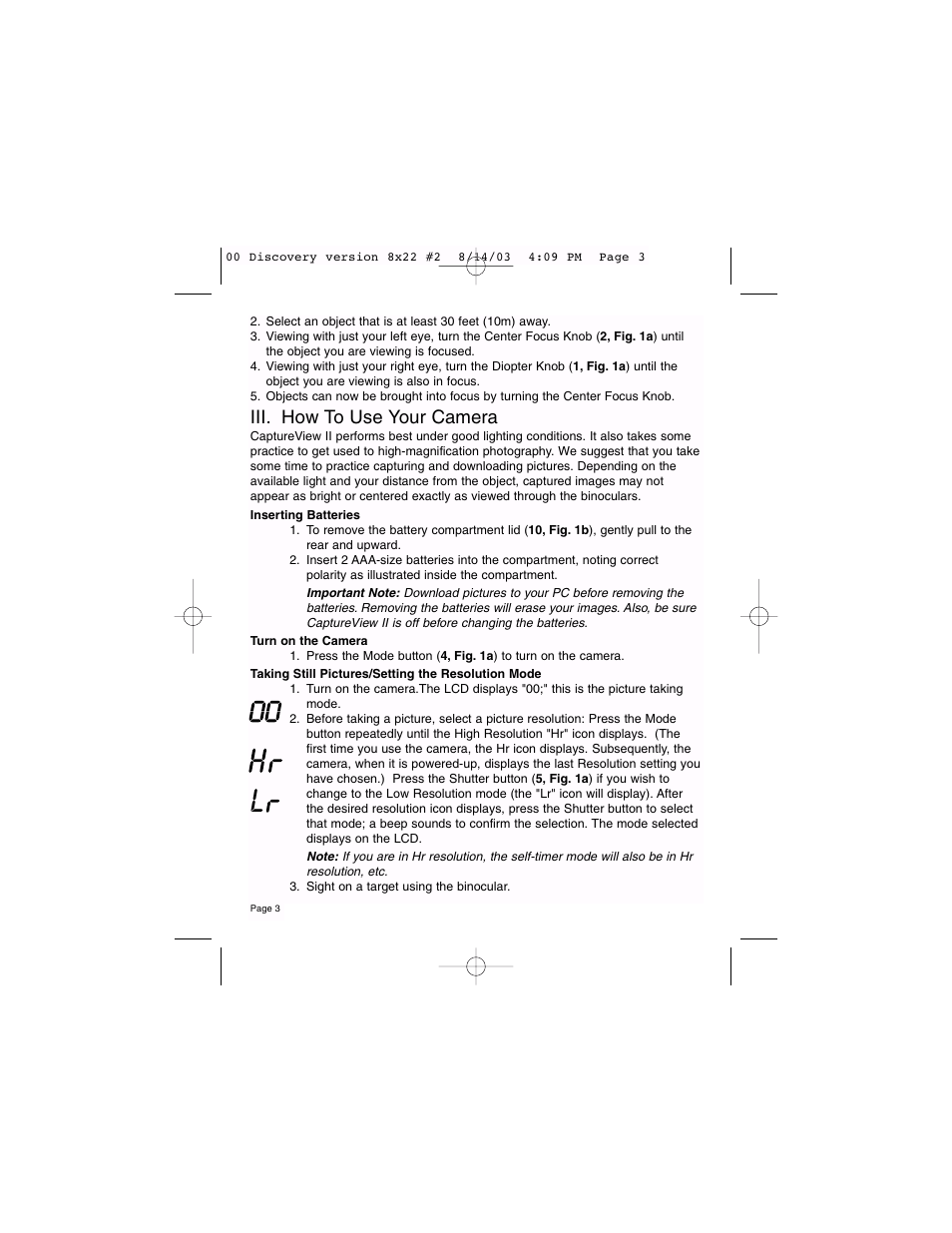Iii. how to use your camera | Meade Instruments Binocular and Digital Camera User Manual | Page 3 / 10