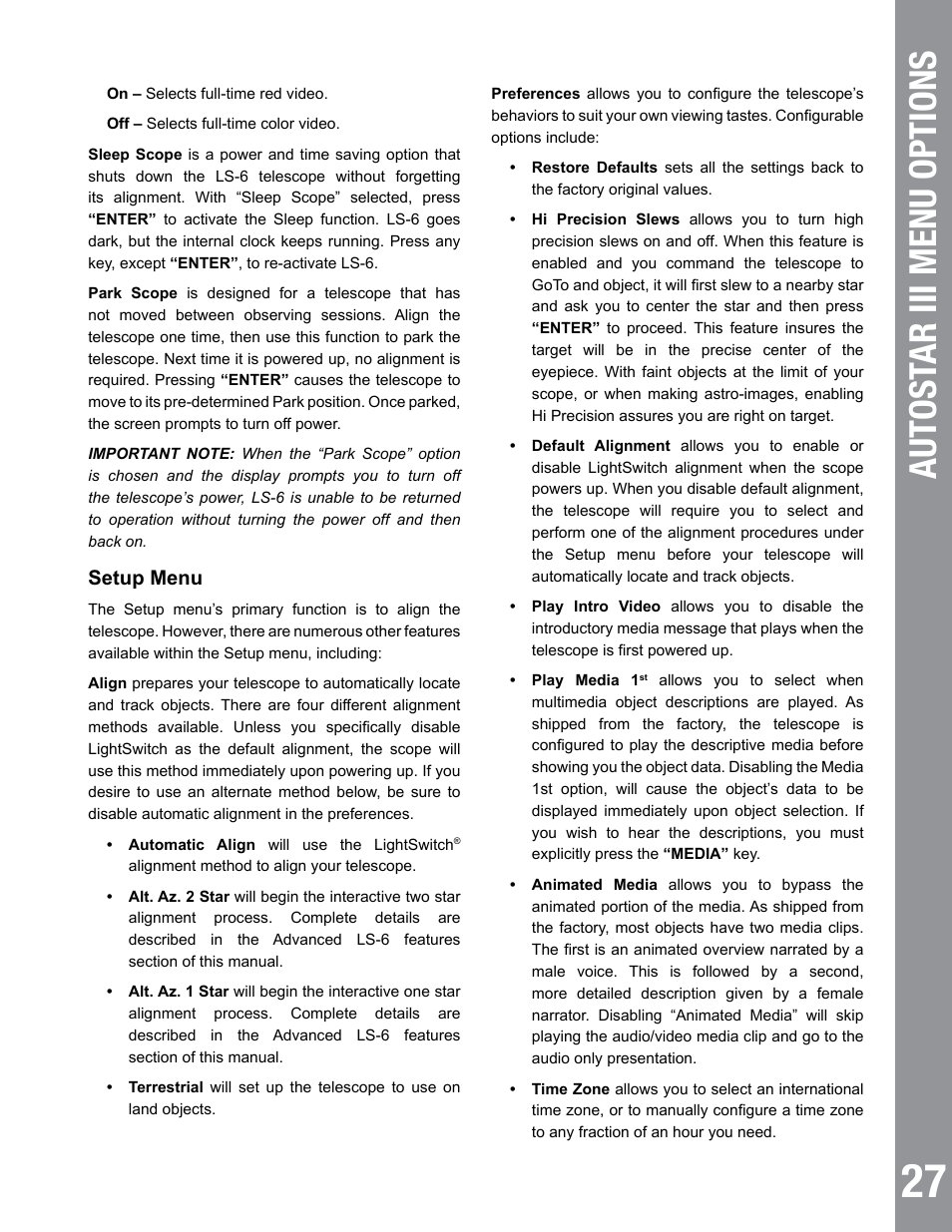 Autost ar iii menu options | Meade Instruments 6" LS-6 ACF User Manual | Page 27 / 45