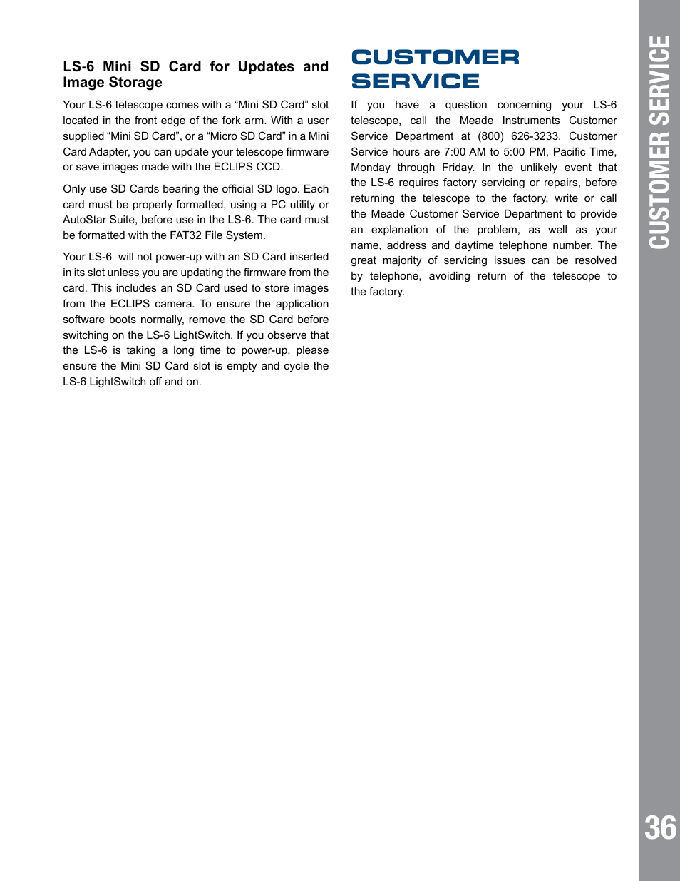 Customer service | Meade Instruments 6" LS-6 ACF User Manual | Page 36 / 45